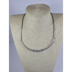 Chico's Necklace Curved Bar Clear Rhinestones Silver Tone Vintage 16"+ Statement
